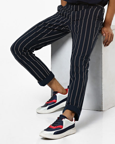 Buy Style Quotient Black  White Striped Trousers for Women Online  Tata  CLiQ