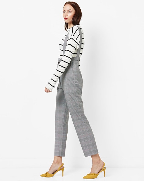 QED London paperbag waist peg trousers in houndstooth with neon yellow check  | ASOS