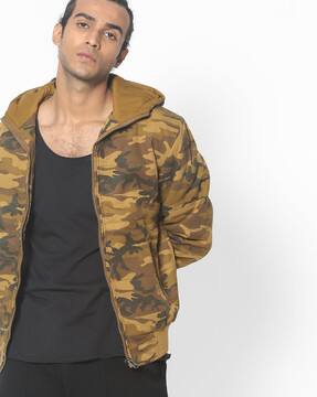 Camouflaged Bomber Jacket with Hood
