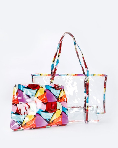 Transparent Tote Bag with Printed Pouch