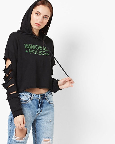 drop shoulder crop hoodie