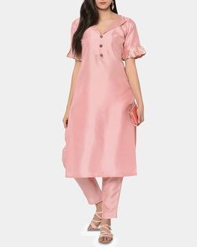 pink straight kurta