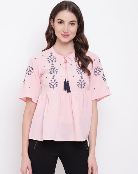 Round-Neck Top with Placement Embroidery (Image - 3)