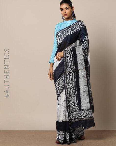 Handblock Batik Print Chanderi Saree With Zari By Indie Picks ( Multi )