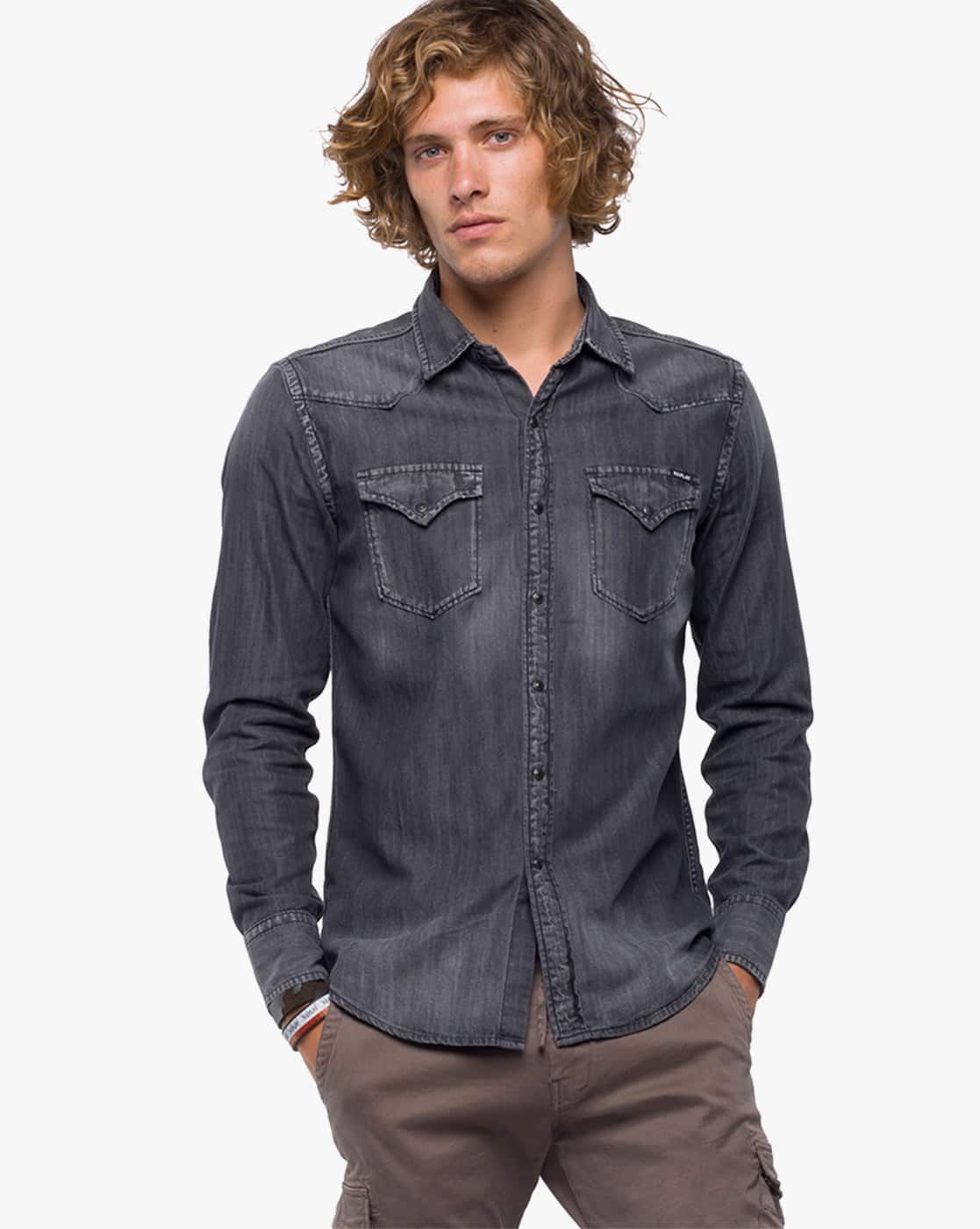 replay grey denim shirt