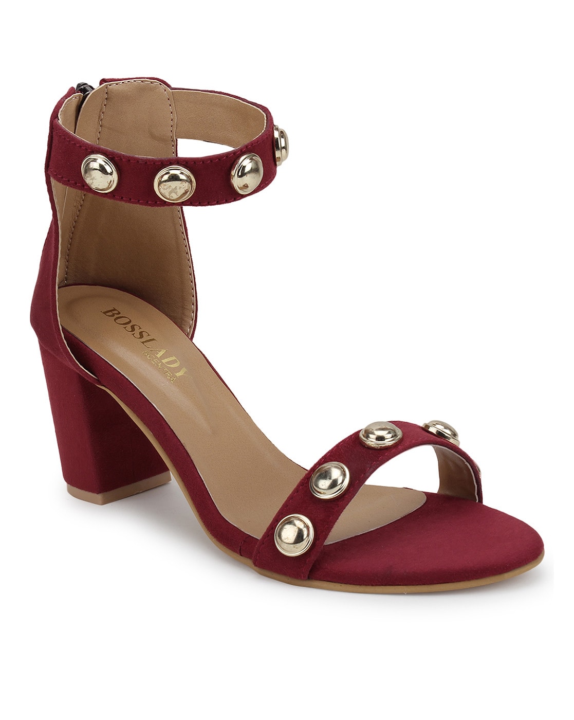 burgundy embellished heels