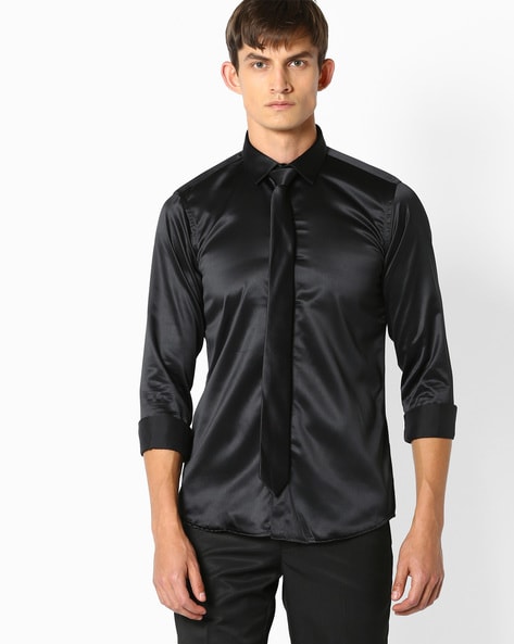 Men's Black Silk Shirt