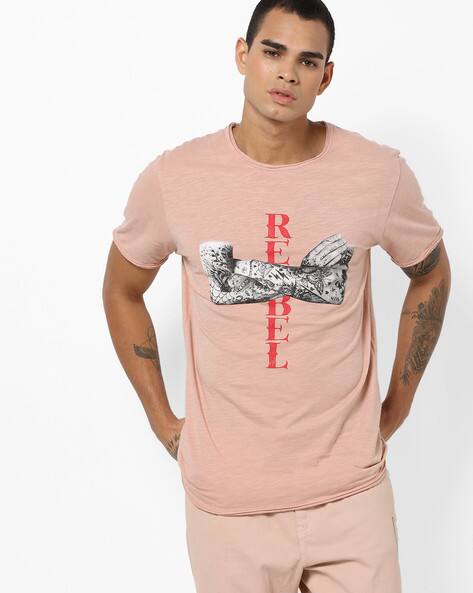 Daengelo Printed Crew-Neck T-shirt with Raw-Edged Hems