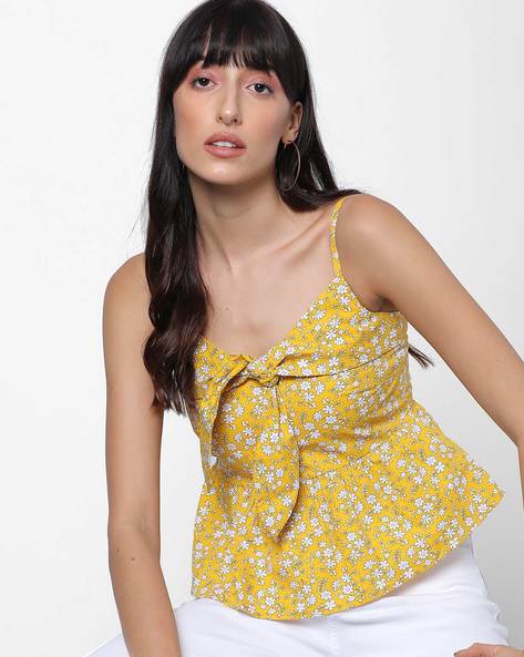 Women Strappy Floral Print Yellow Top