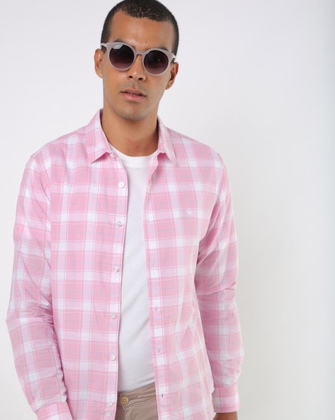 pink check shirt mens