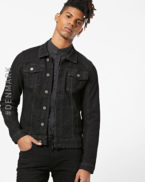 Panelled Denim Jacket with Flap Pockets