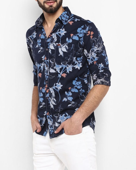 navy blue floral shirt