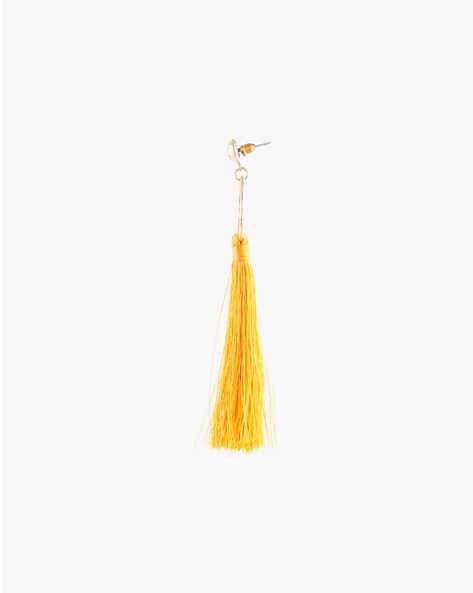 Yellow Multi Stone Fan Tassel Fun Fashion Earrings  Outfit of Choice  Earrings  LM Bling  lmbling