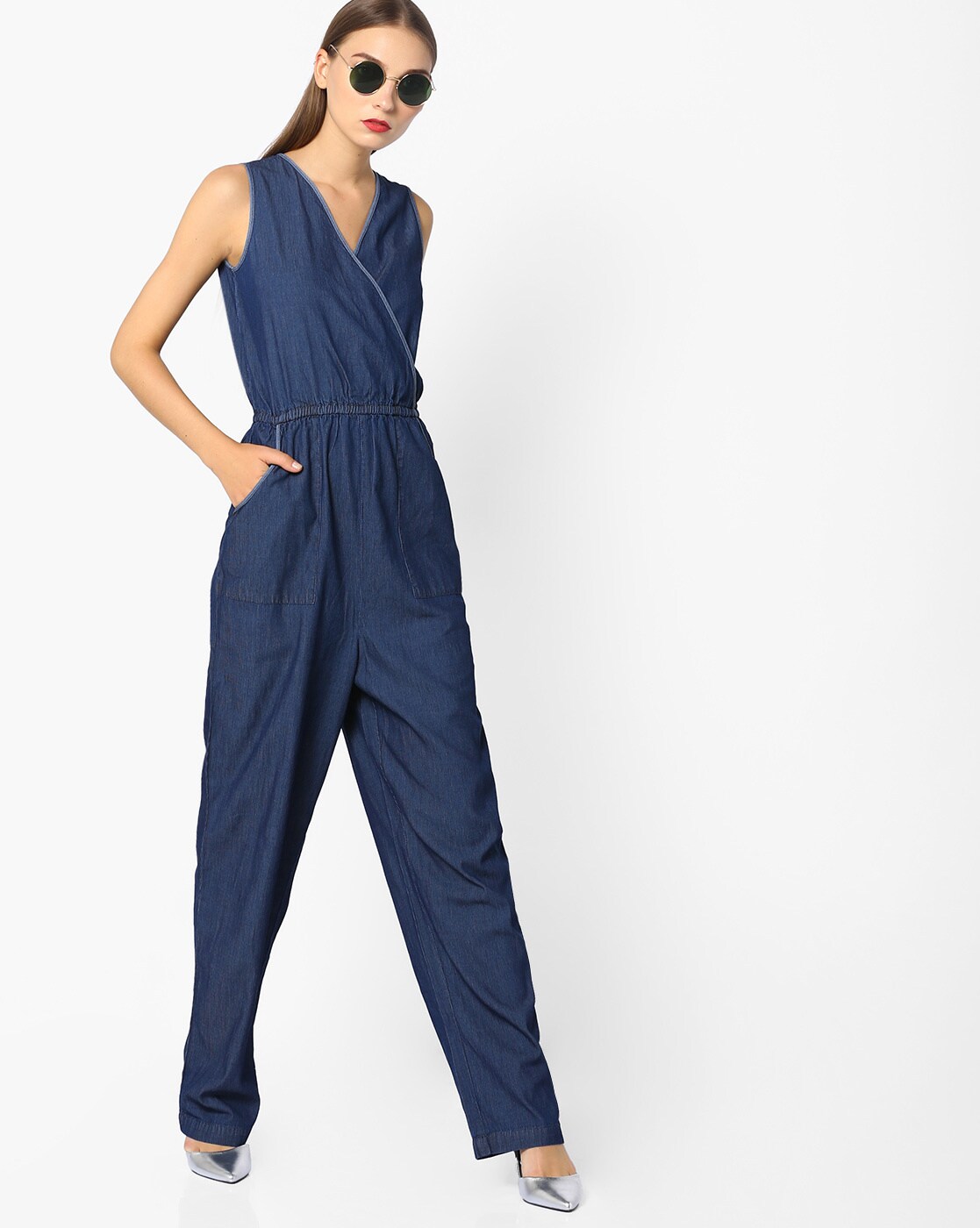 StyleStone Women's Denim Jumpsuit with Shoulder Straps