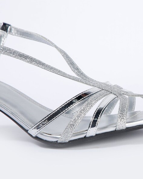 Silver dress best sale sandals low heel