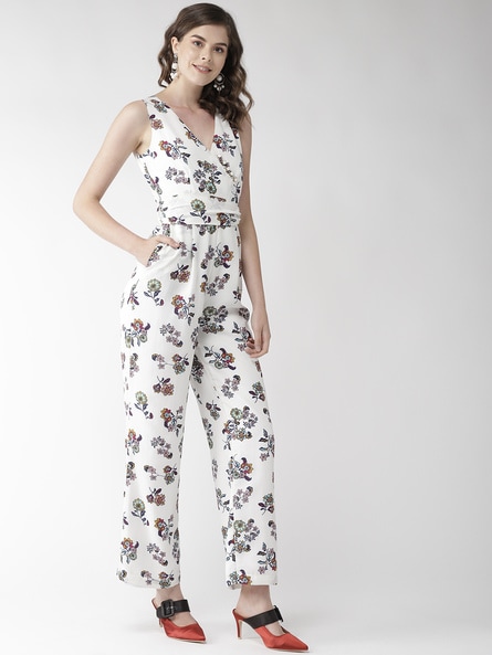 Buy Blue Rayon Print Floral V Neck Bell Sleeve Jumpsuit For Women by  B'Infinite Online at Aza Fashions.