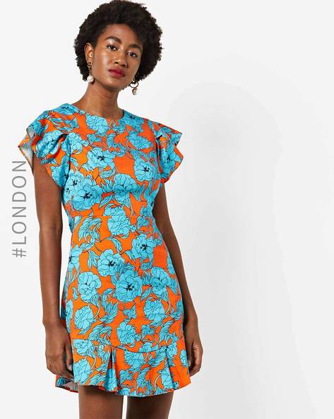 Royal Blue/Orange Satin Taffeta Pick-Up Bubble Flower Girl Dress 301S -  S/Sashes