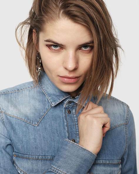 Shop DIESEL Denim Street Style Long Sleeves Plain Cotton Logo Shirts by  LaringrazioPePe | BUYMA