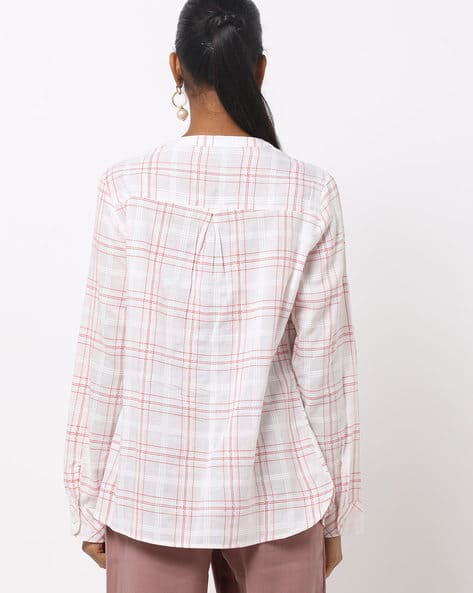 Checked Shirt with Band Collar (Image - 2)