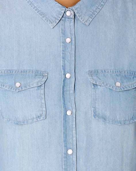 Frayed Denim Shirt Crazee Wear Sleeveless Button Up T… - Gem