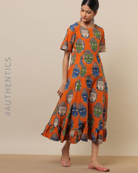 Aartyz Kalamkari Cotton Long Frock With Floral Prints