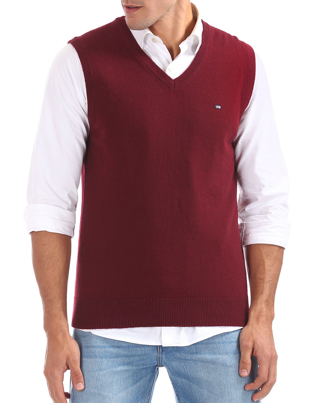 burgundy sleeveless sweater