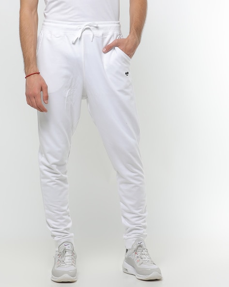 white drawstring joggers