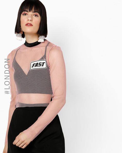 high neck mesh crop top