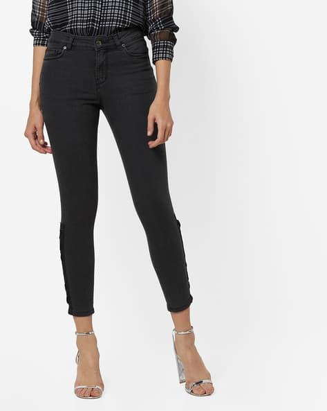 Ankle-Length Skinny Jeans With Side Lace-Ups By Vero Moda ( Grey )