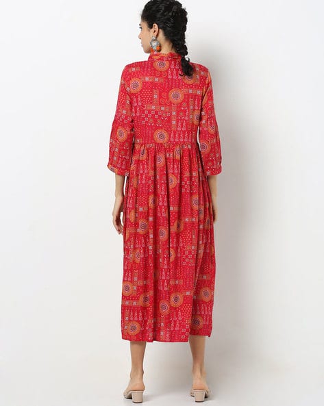 Printed A-line Dress with Metal Accent (Image - 2)