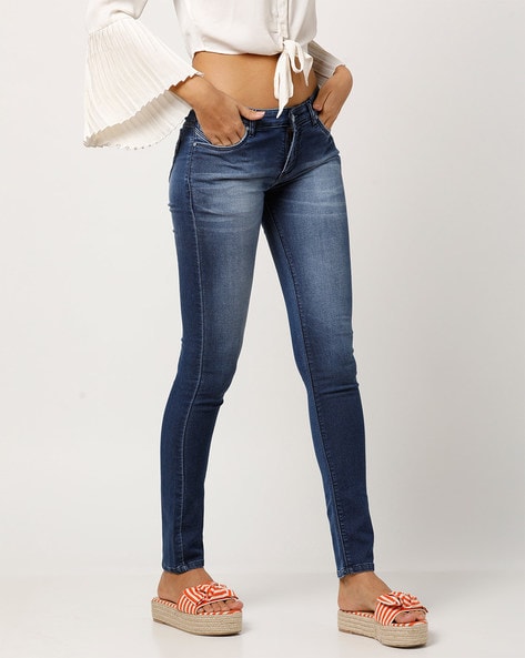 Mid-Rise Lightly Washed Skinny Jeans