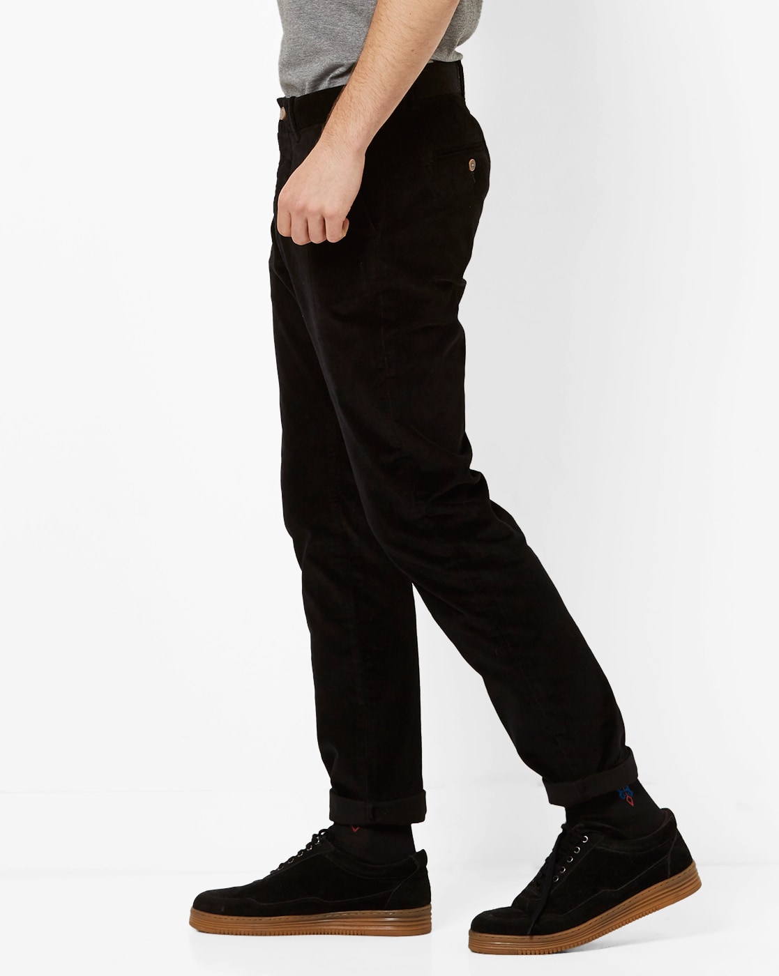 MIDNIGHT BLACK CORD TROUSERS  bound