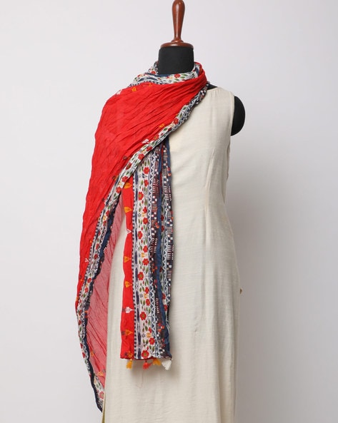 Crinkle Dupatta with Floral Print Border Price in India