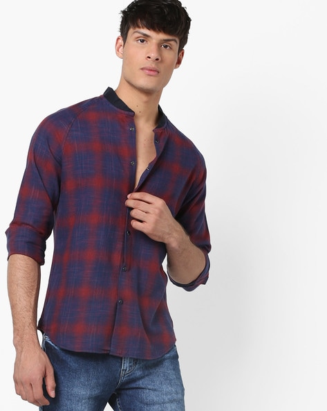 red blue check shirt mens