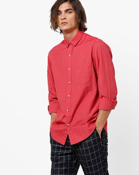 Fil-a-Fil Slim Fit Shirt with Spread Collar