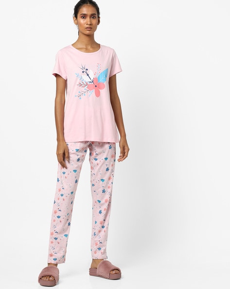 Floral Print T shirt Pyjama Loungewear Set