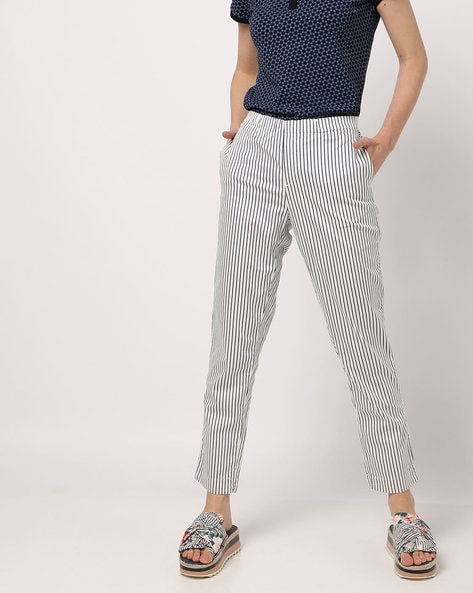 cream striped trousers