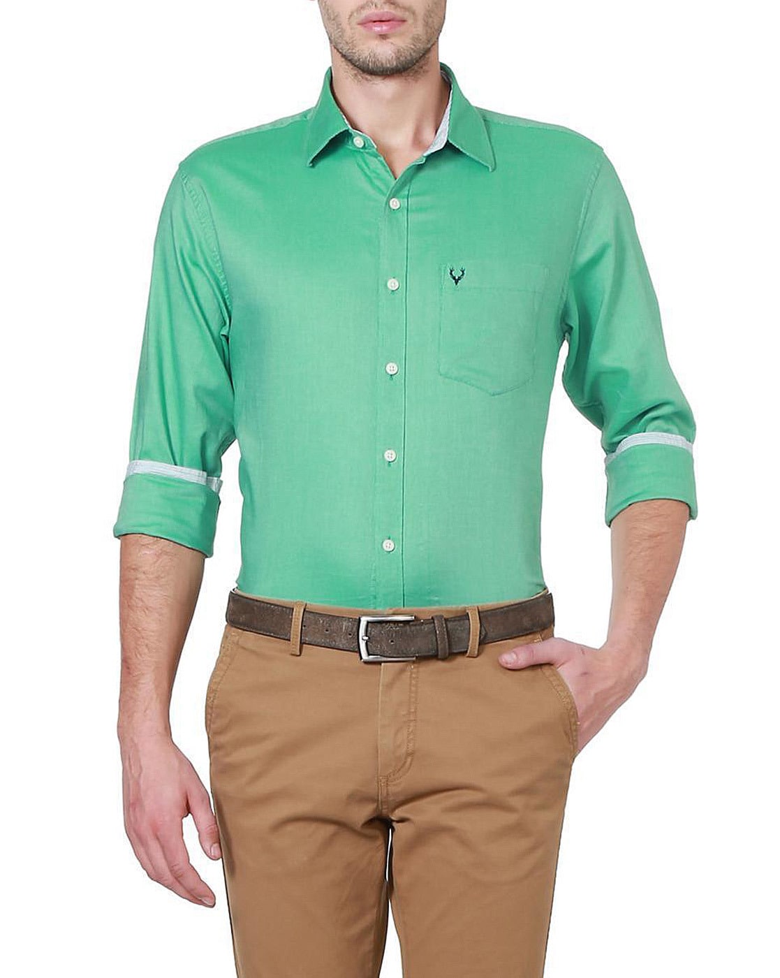 Green shirt with brown trousers and a belt, accessorized with shades_ ⋆  Best Fashion Blog For Men - TheUnstitchd.com