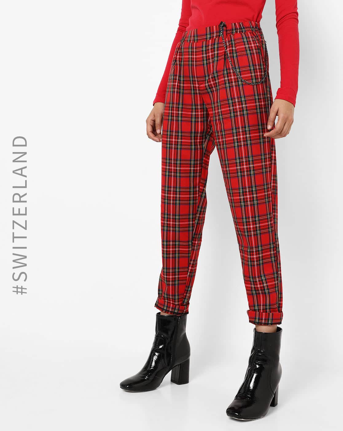 red plaid pants with chain