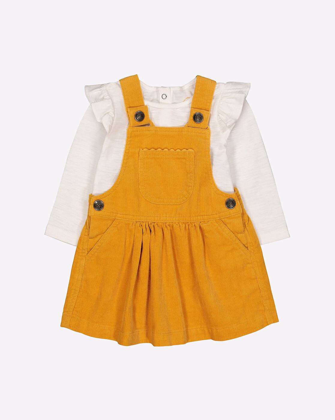 yellow dungaree dress