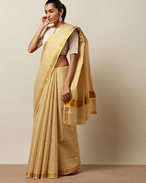 Buy Gold Sarees for Women by Indie Picks Online | Ajio.com