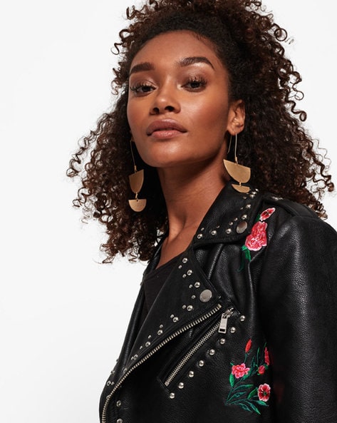 studded embroidered leather jacket