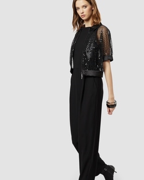 Buy EMORIO ARMANI Sleeveless Jumpsuit with Ruffled Overlay | Nero Black  Color Women | AJIO LUXE