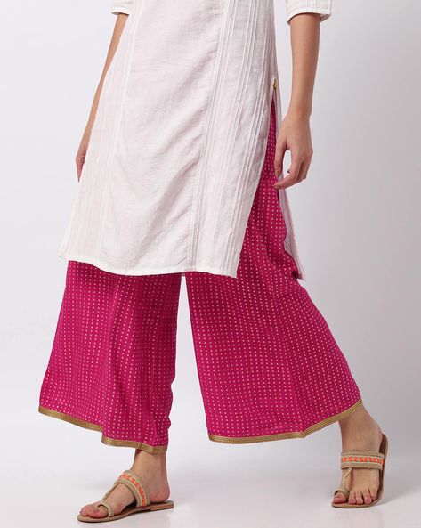 Foil Print Palazzos with Contrast Hem Price in India