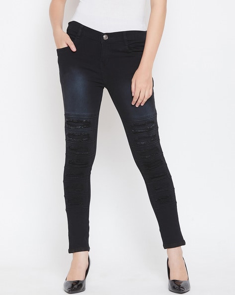 black jeggings distressed