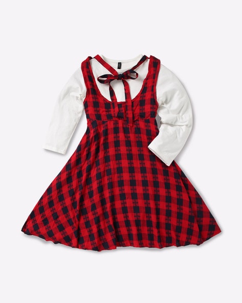 girls checked pinafore