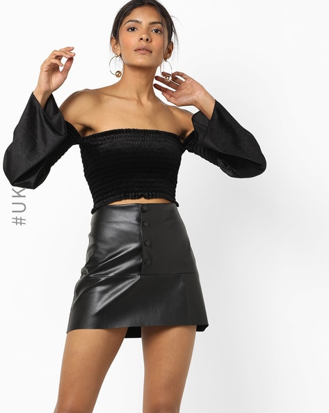 Buy BLACK PU LEATHER BLACK CROP TOP for Women Online in India