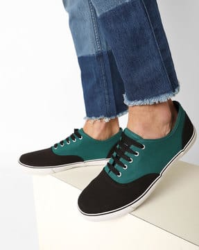 Canvas Colourblock Lace-Up Vulcanised Sneakers