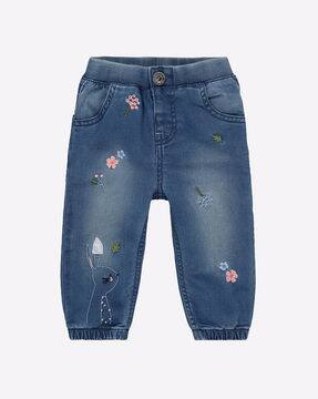 Embroidered Mid-Wash Jogger Jeans