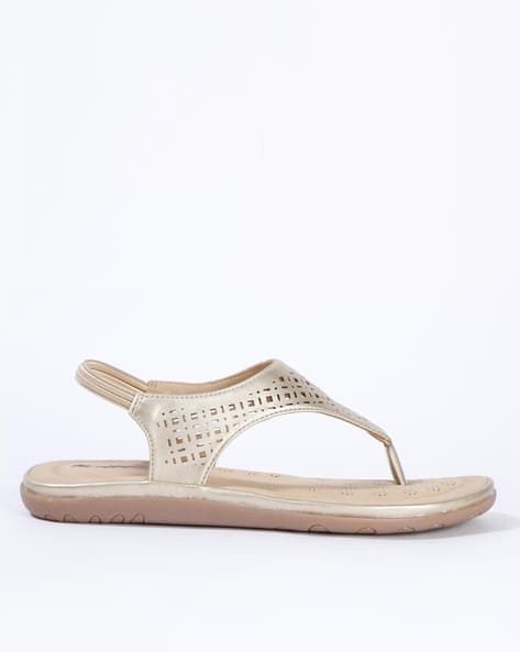 Metallic T-strap Sandals with Laser-Cuts (Image - 2)
